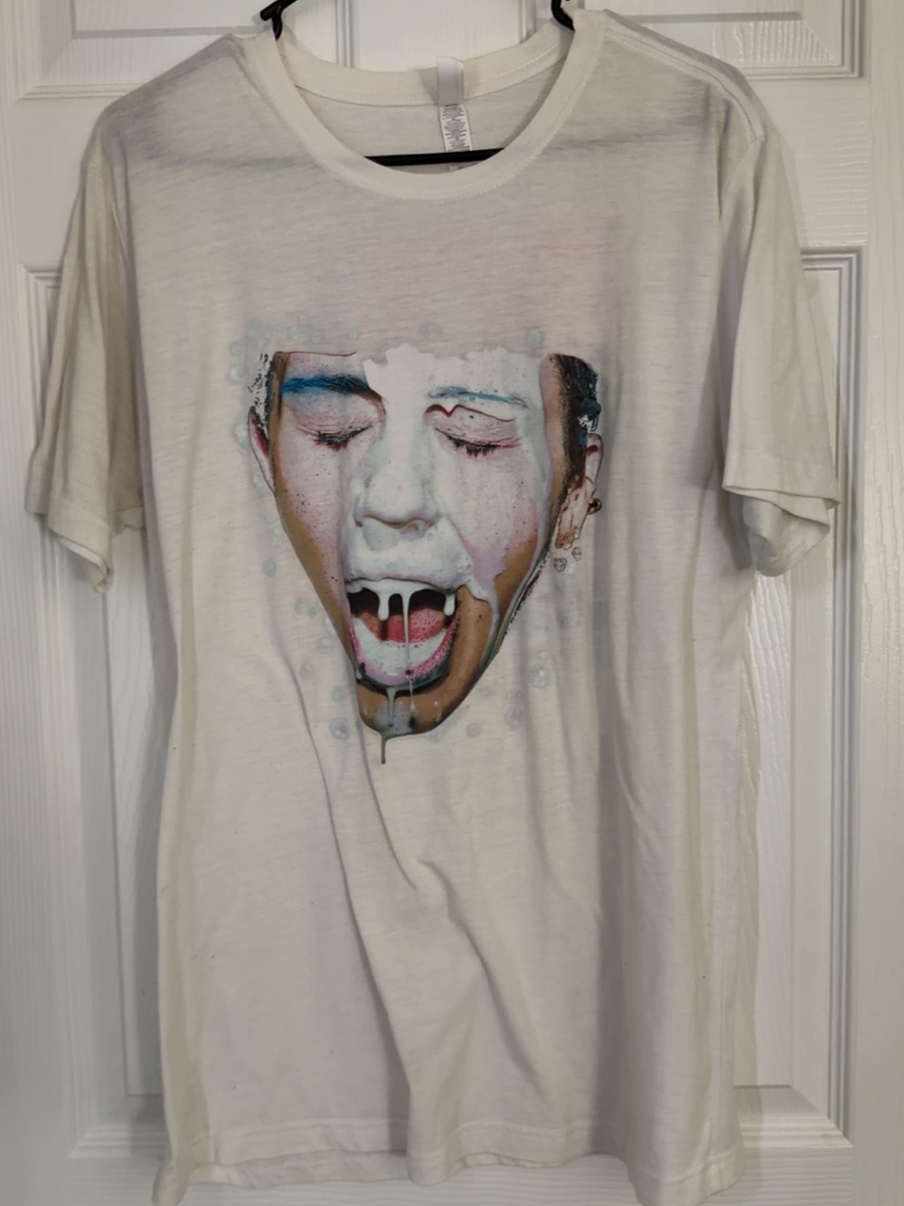 White Graphic Crew Neck T-Shirt with Face Print